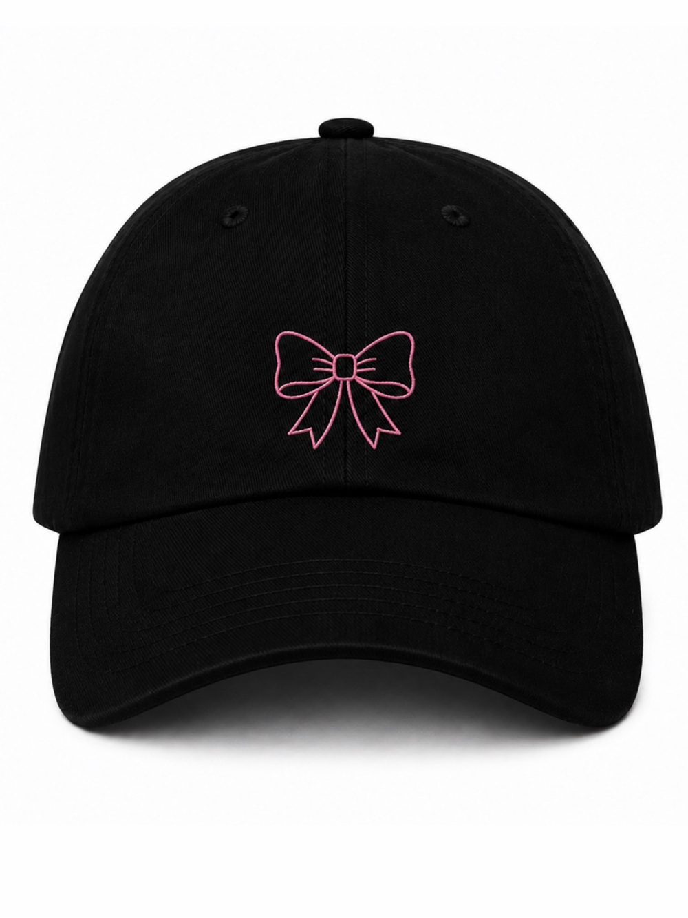 🎀 Pink Bow Embroidered Black Baseball Cap Adjustable Velcro Strap Cute Hat